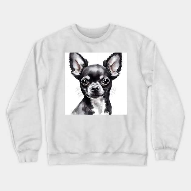 Black and White Chihuahua Watercolor Portrait Crewneck Sweatshirt by designs4days